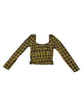 Women’s Wray Yellow & Black Plaid Smocked Top 2010s